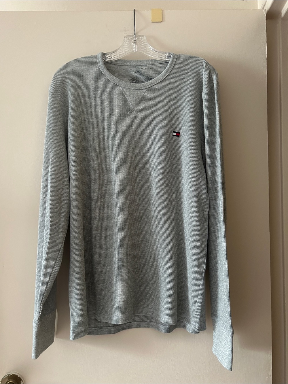 Tommy Hilfiger Light Gray Thermal Waffle Knit Crewneck Shirt